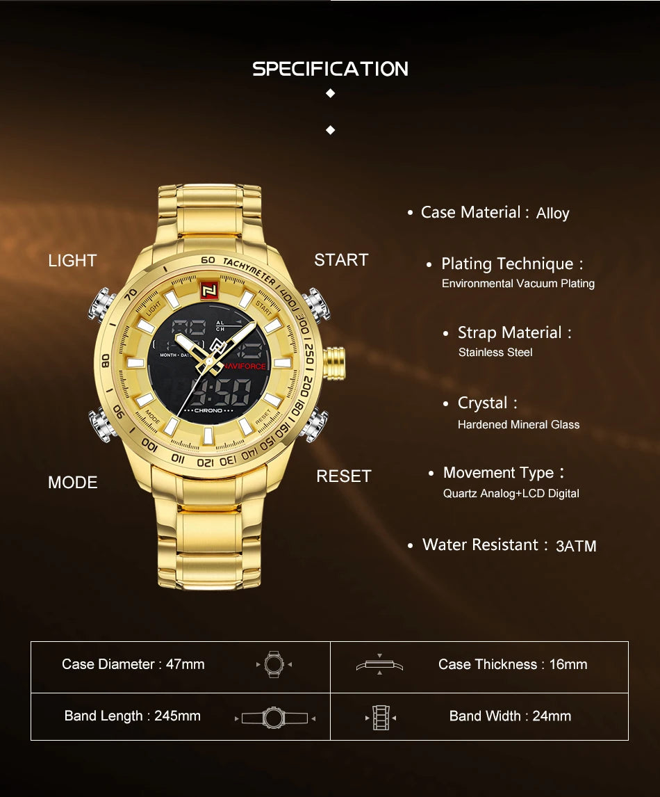 Montre de luxe dorée pour hommes