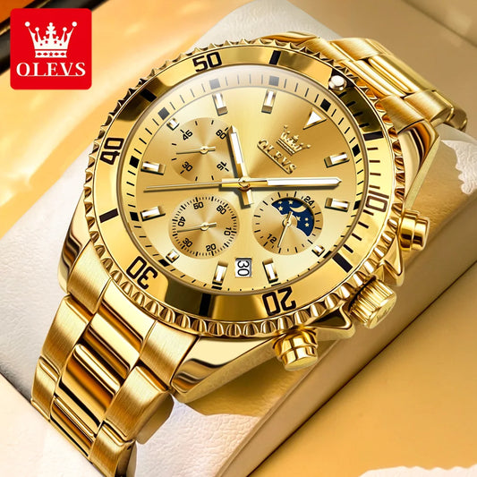 Montre-bracelet chronographe doré pour homme