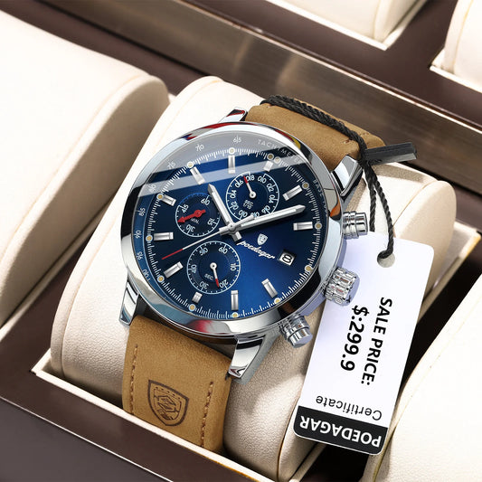 Montre-Bracelet de Luxe en Cuir pour Homme