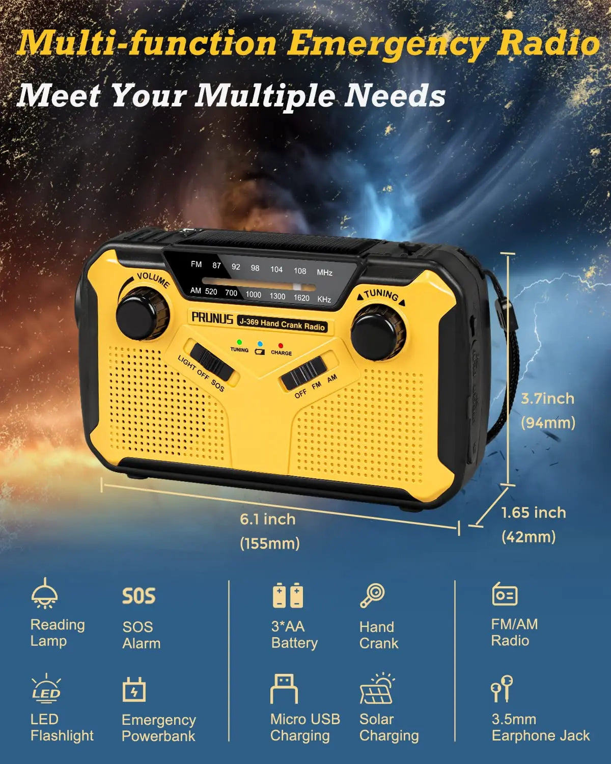 Radio multifonction dynamo solaire & power bank & Lampe