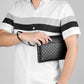 Sac à main en cuir PU souple à carreaux pour hommes