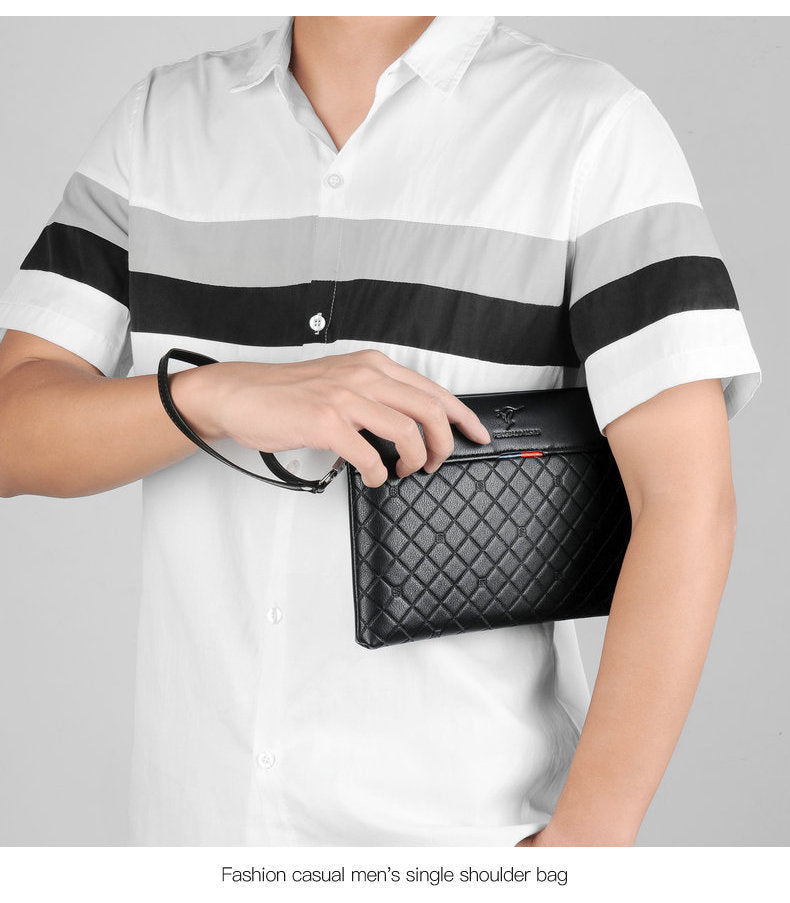 Sac à main en cuir PU souple à carreaux pour hommes