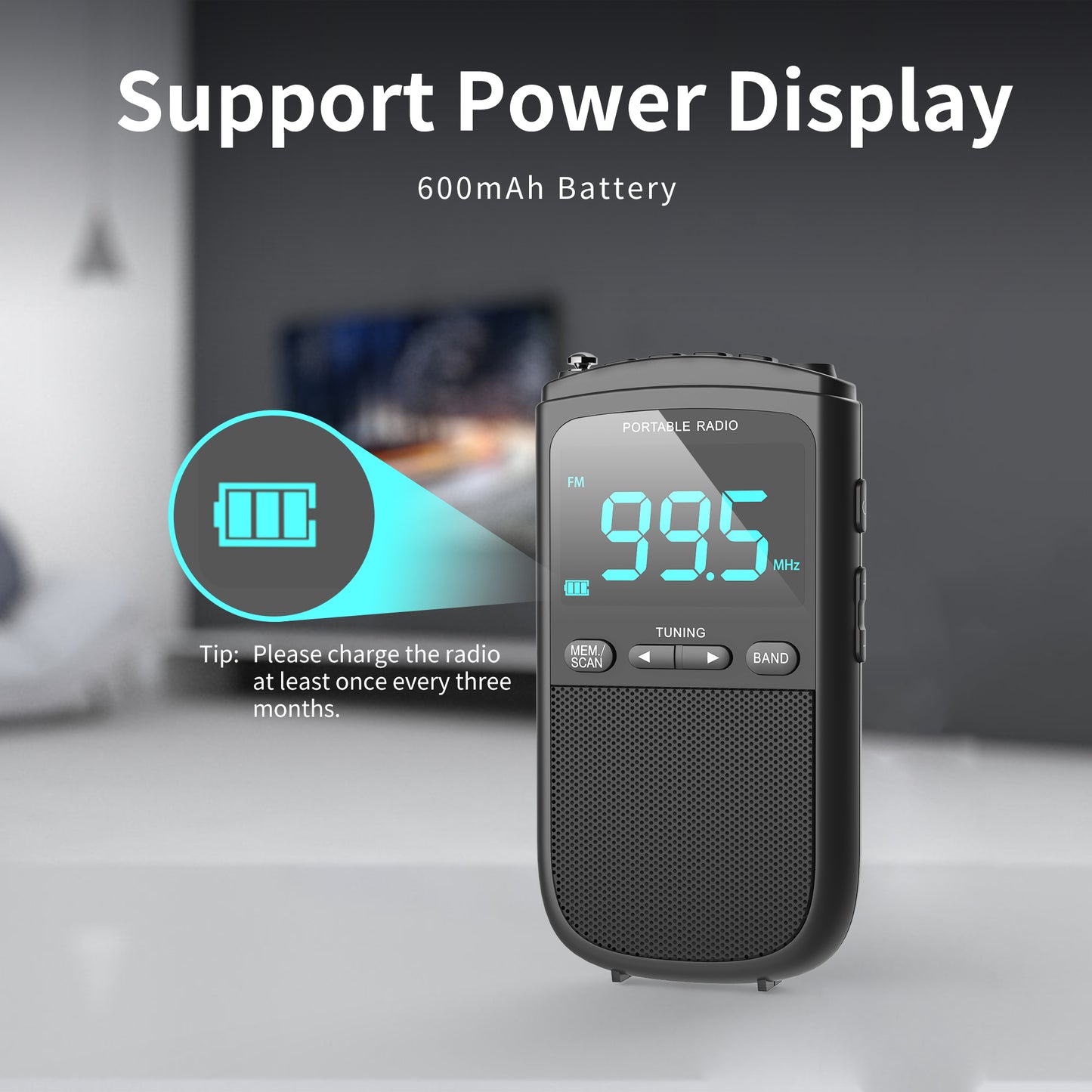 Mini radio AMFM portable avec réveil, récepteur de poche