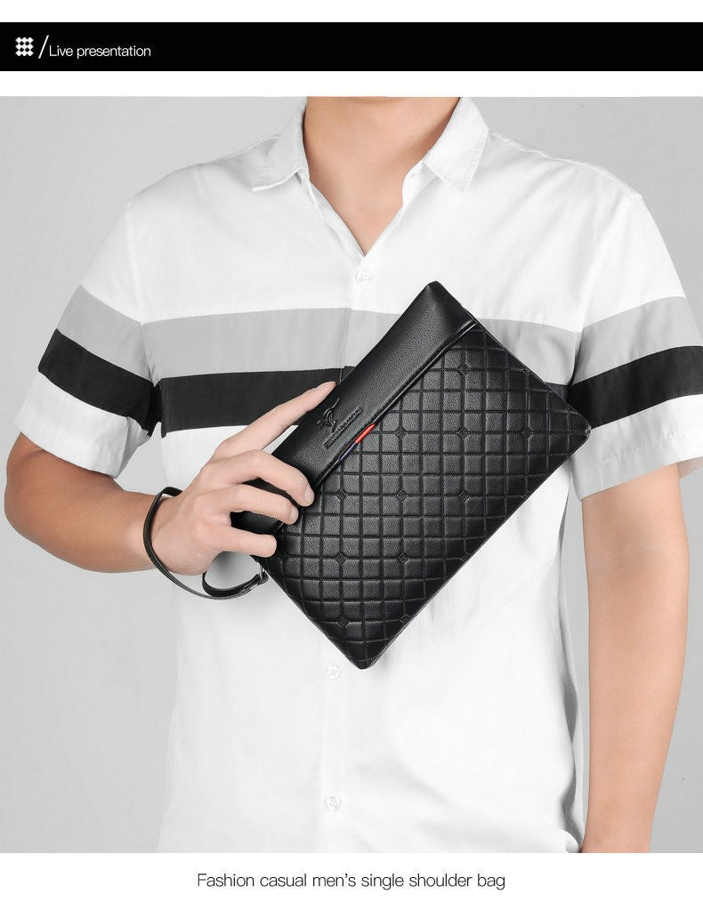 Sac à main en cuir PU souple à carreaux pour hommes