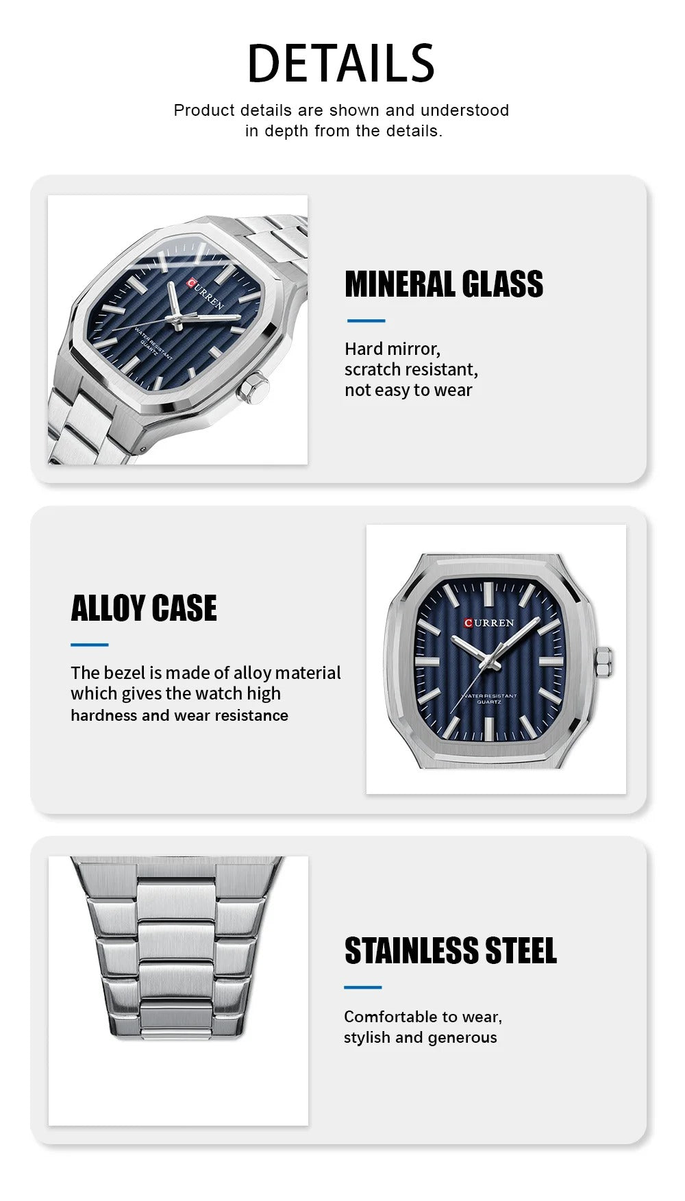 Montre cadran carrées pour hommes