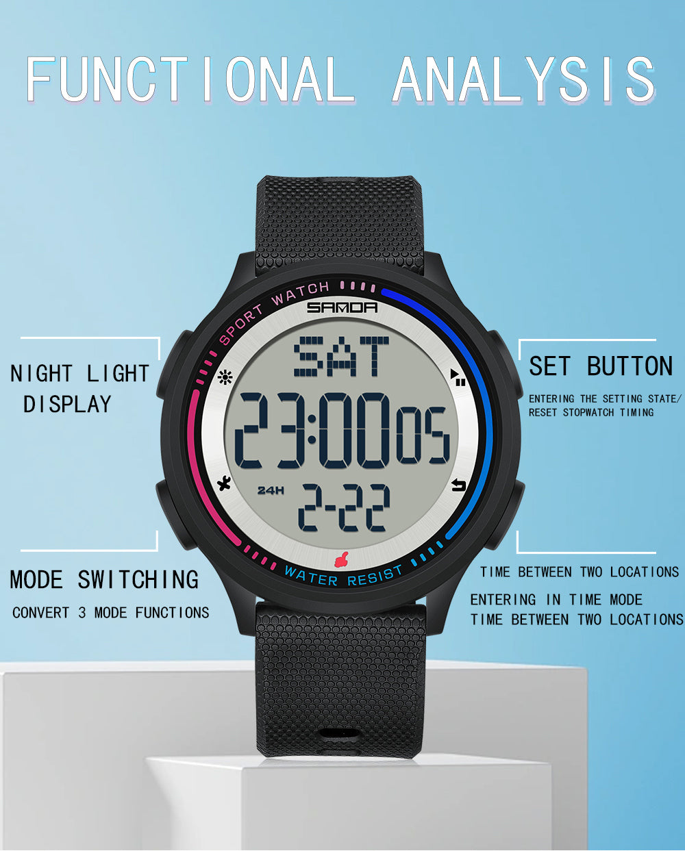 Montre numérique étanche pour hommes