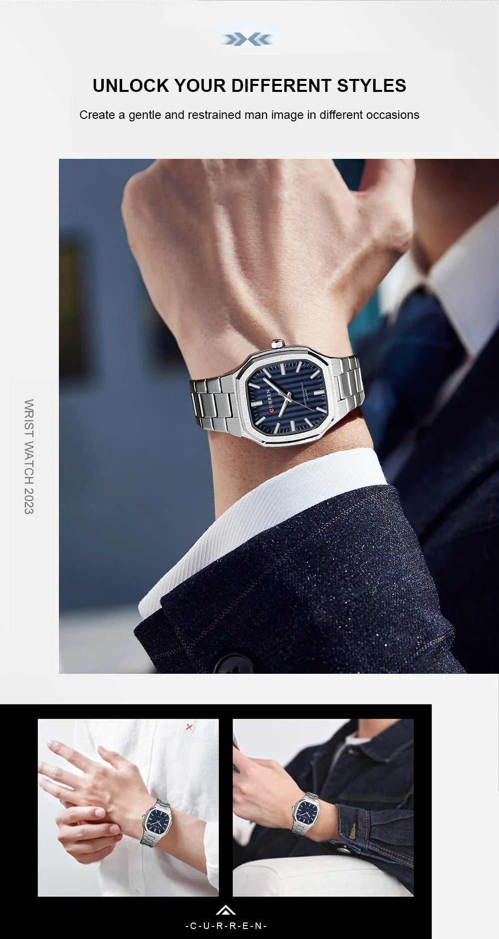 Montre cadran carrées pour hommes