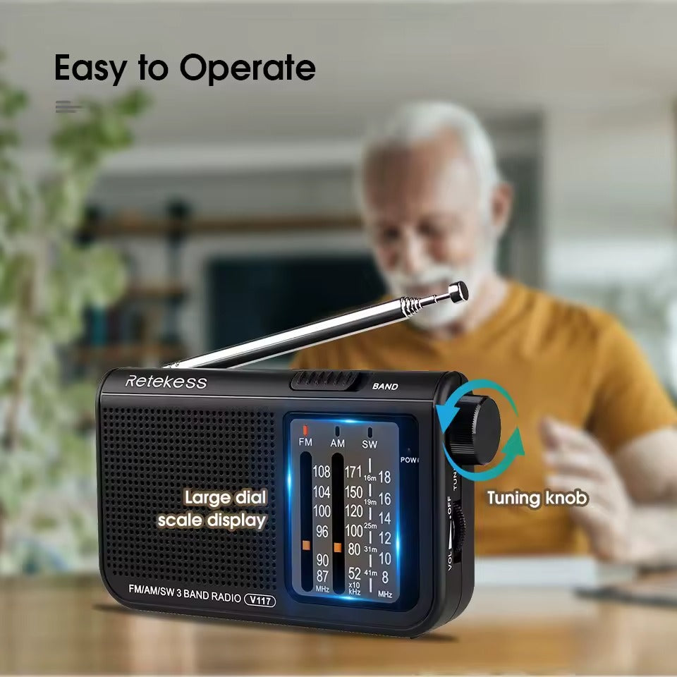 Radio portable AM FM grandes boutons