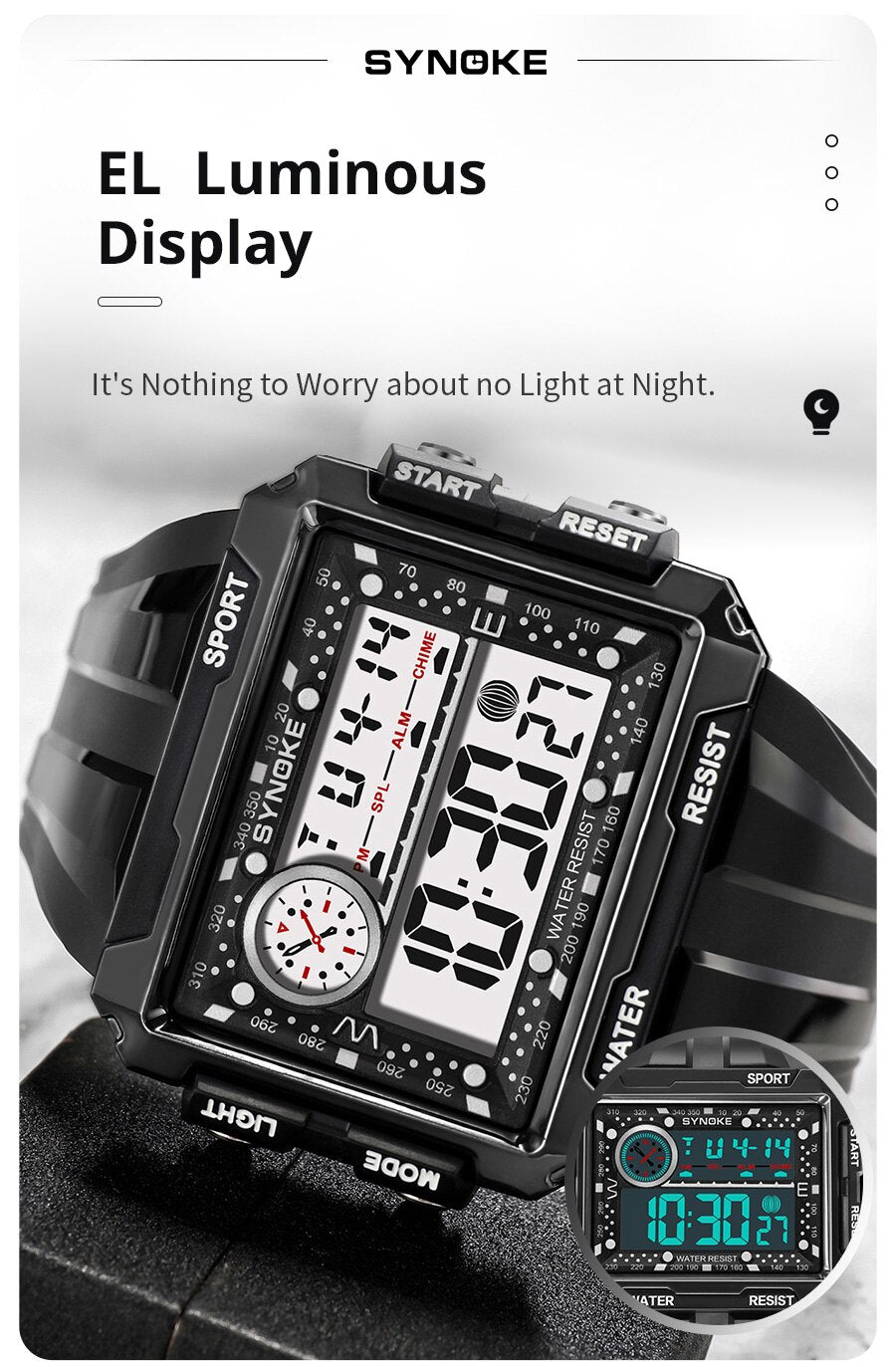 Montre numérique grand écran pour hommes