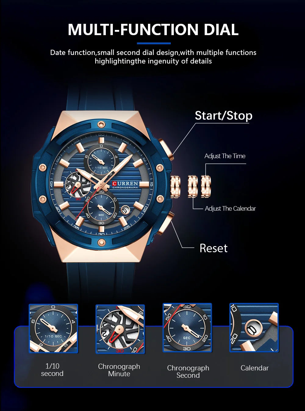 Montre à quartz chronographe en silicone
