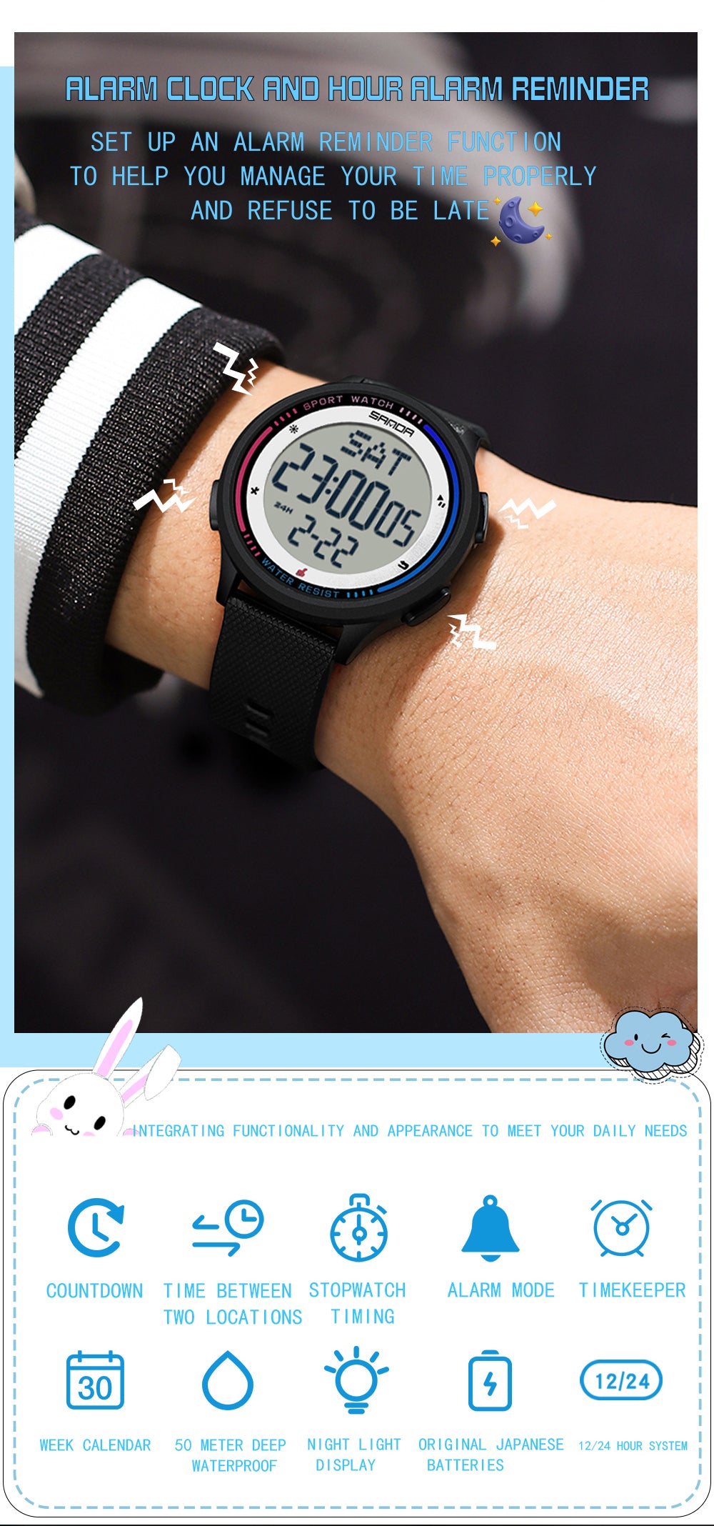 Montre numérique étanche pour hommes