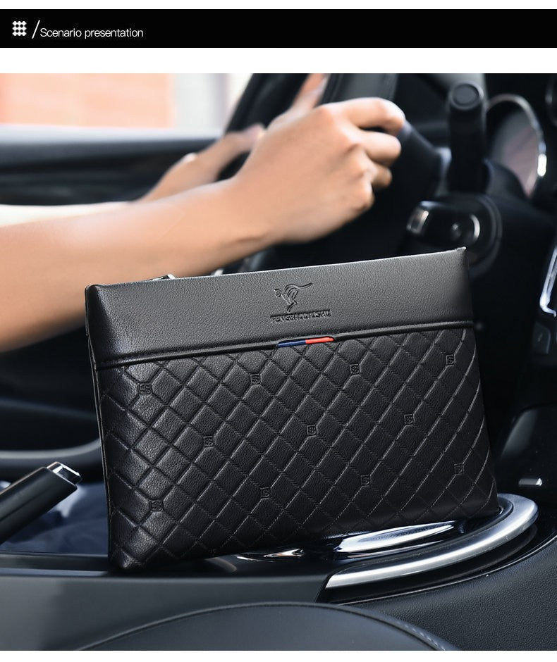 Sac à main en cuir PU souple à carreaux pour hommes