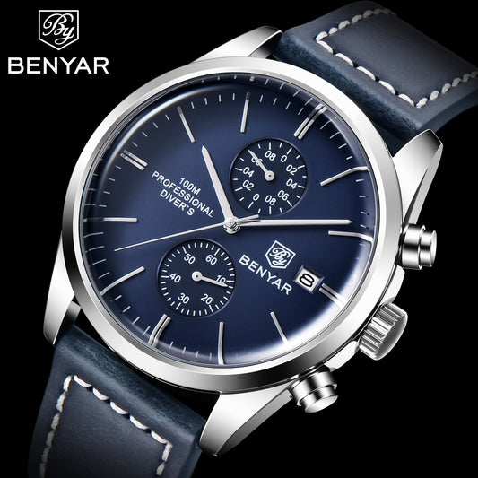 Montre chronographe en cuir pour hommes