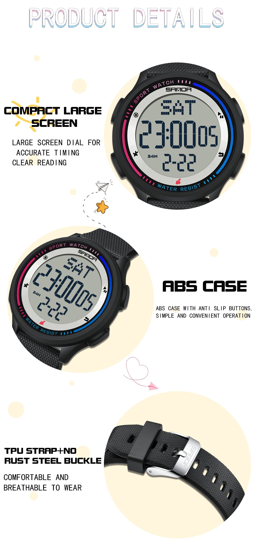 Montre numérique étanche pour hommes