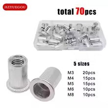 Assortiment de Rivets Rivnut en Aluminium  M3, M5, M6, M8 - 70 pièces