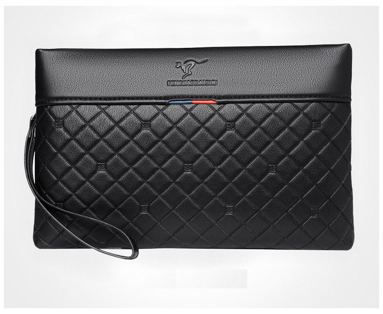 Sac à main en cuir PU souple à carreaux pour hommes
