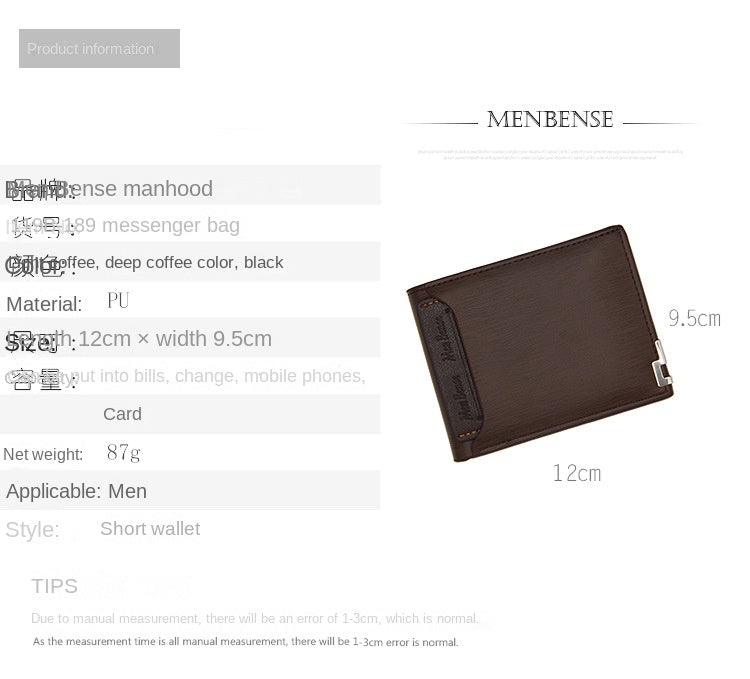 Nouveau portefeuille court multifonction pour hommes