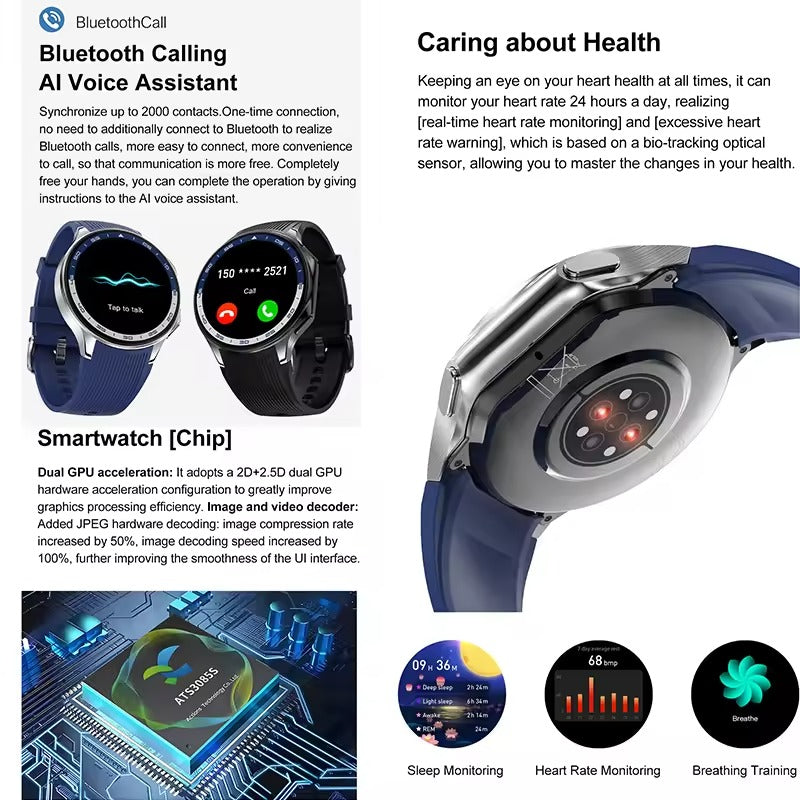 Montre intelligente avec écran rond pour Homme