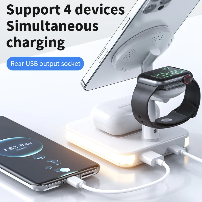 4 en 1 Support de chargeur sans fil magnétique avec lampe