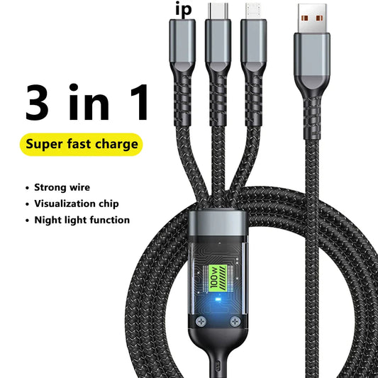 3 en 1 Câble de charge rapide  pour tous les Téléphones