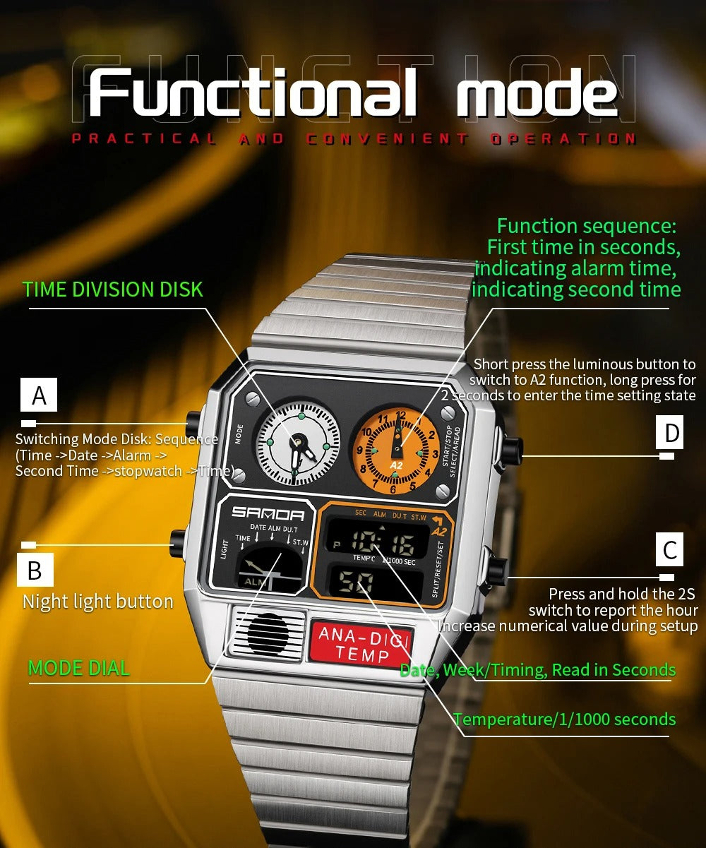 Montre électronique carré pour hommes