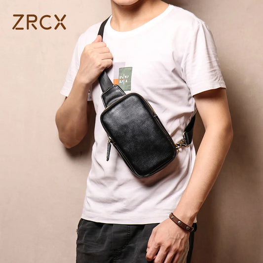 Sac de poitrine en cuir véritable pour homme