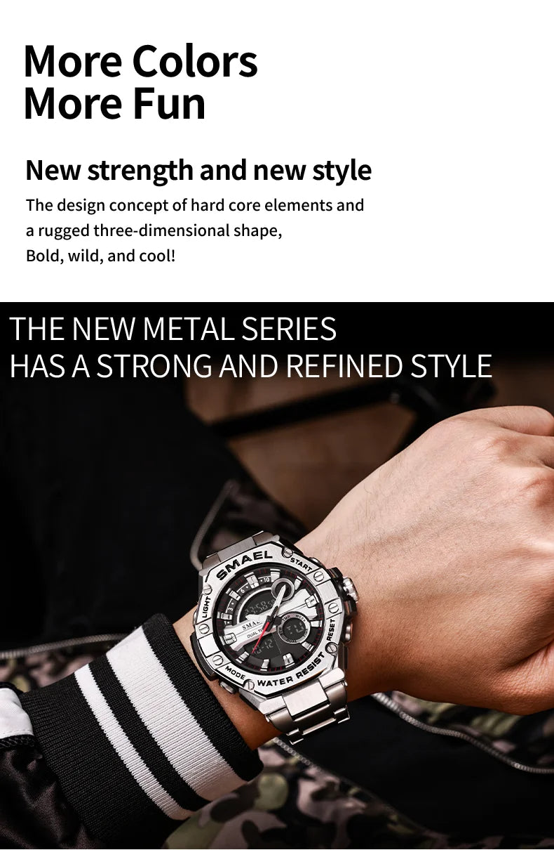 Montre numérique double affichage pour hommes
