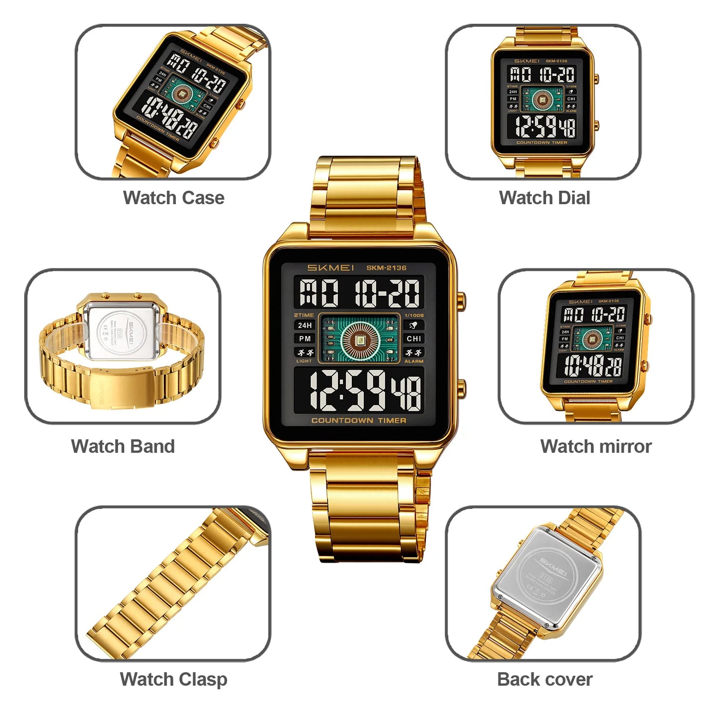 Montre électronique éclairage élégant pour hommes