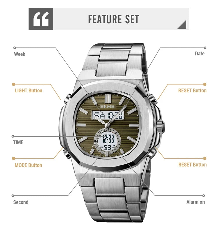 Montre numérique analogique pour hommes