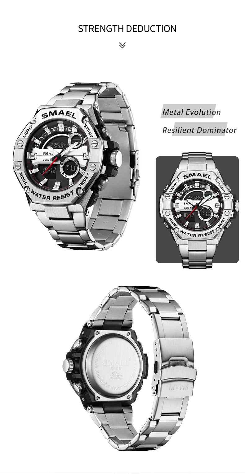 Montre numérique double affichage pour hommes