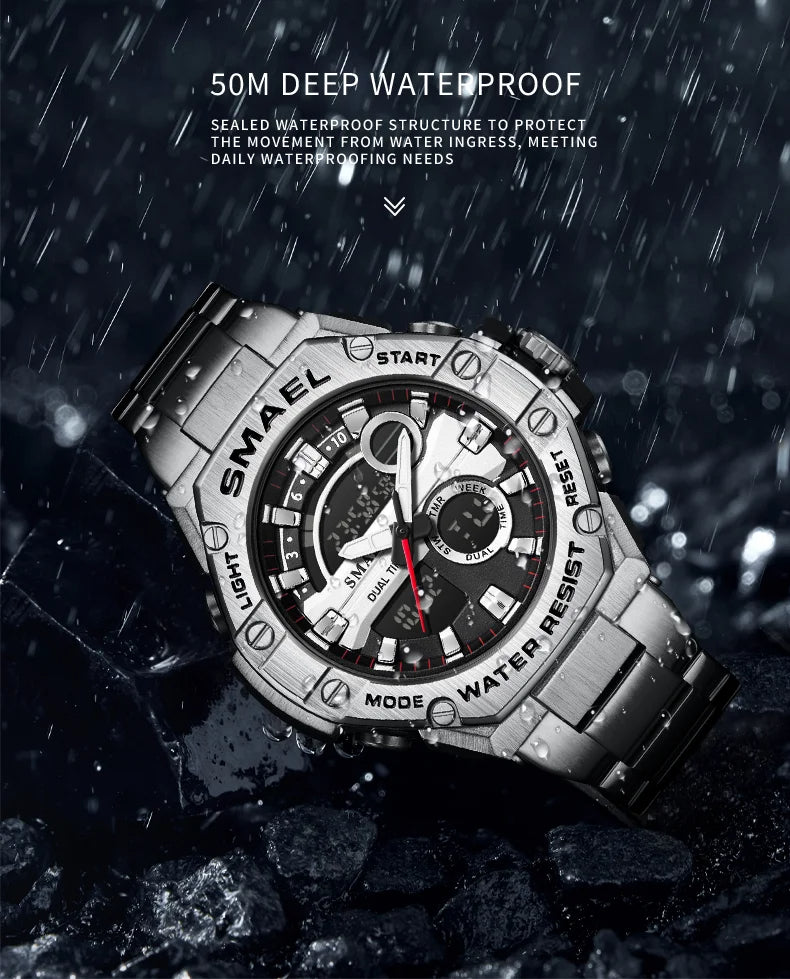 Montre numérique double affichage pour hommes