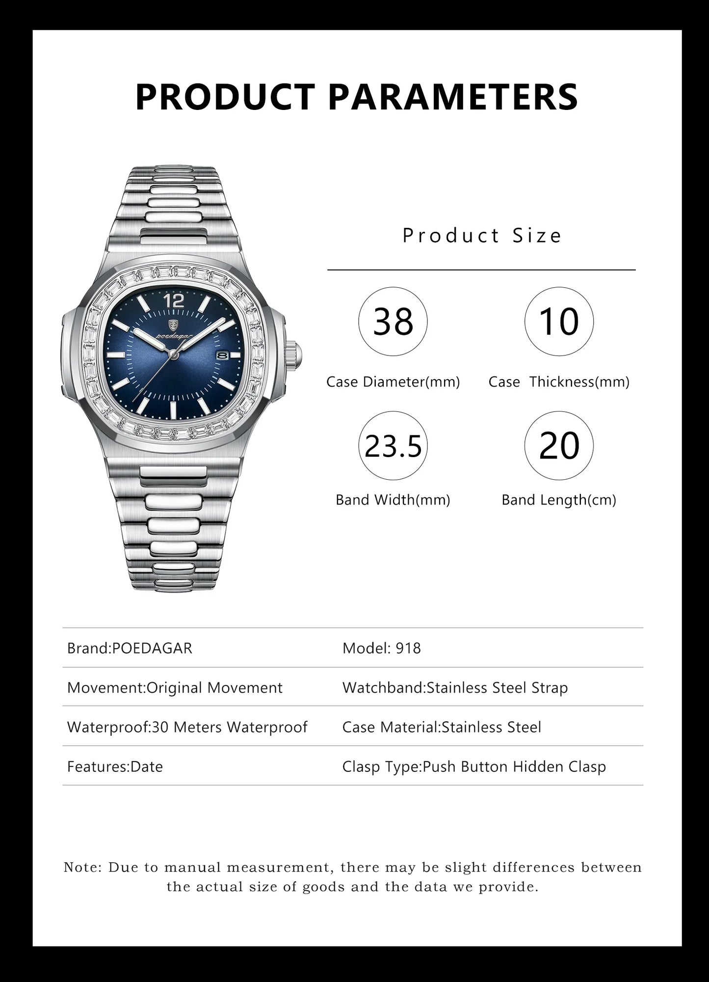 Montre carrée de luxe pour hommes