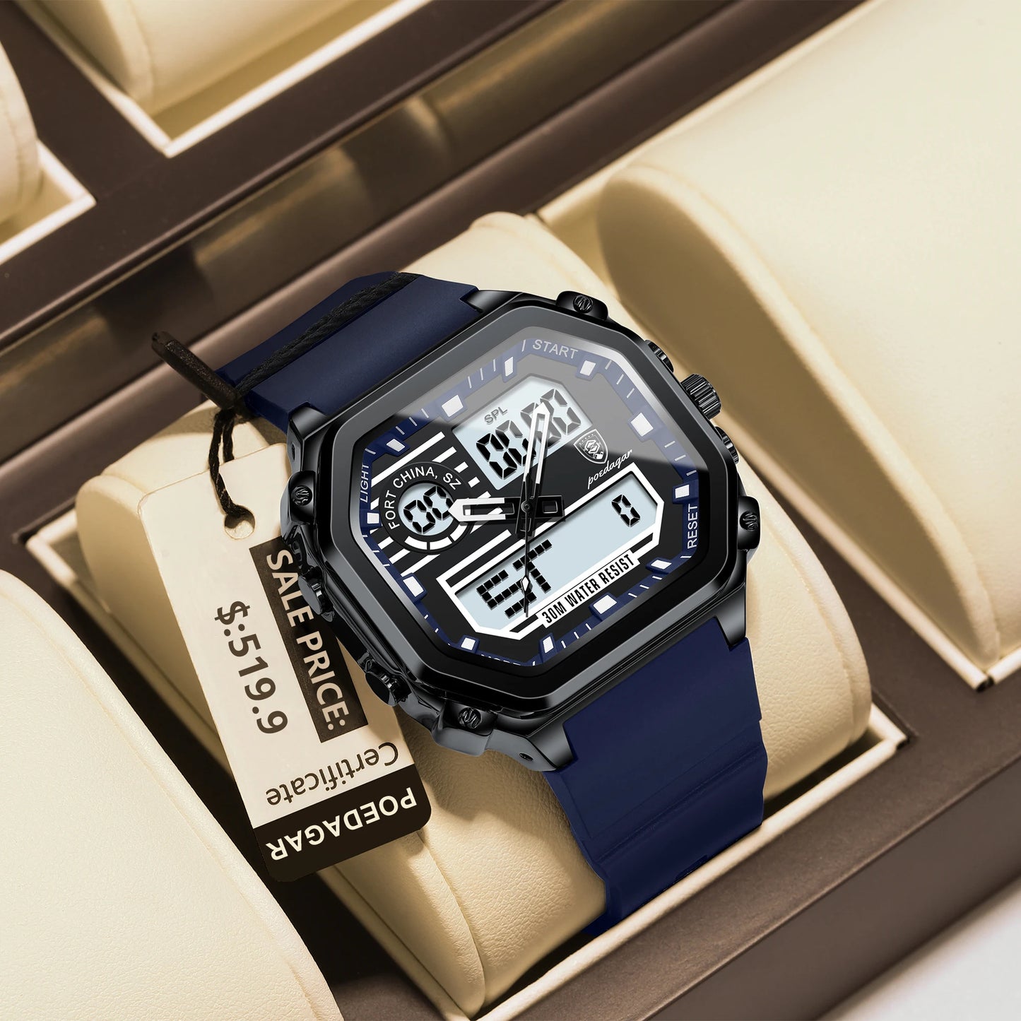 Montre carré électronique pour hommes