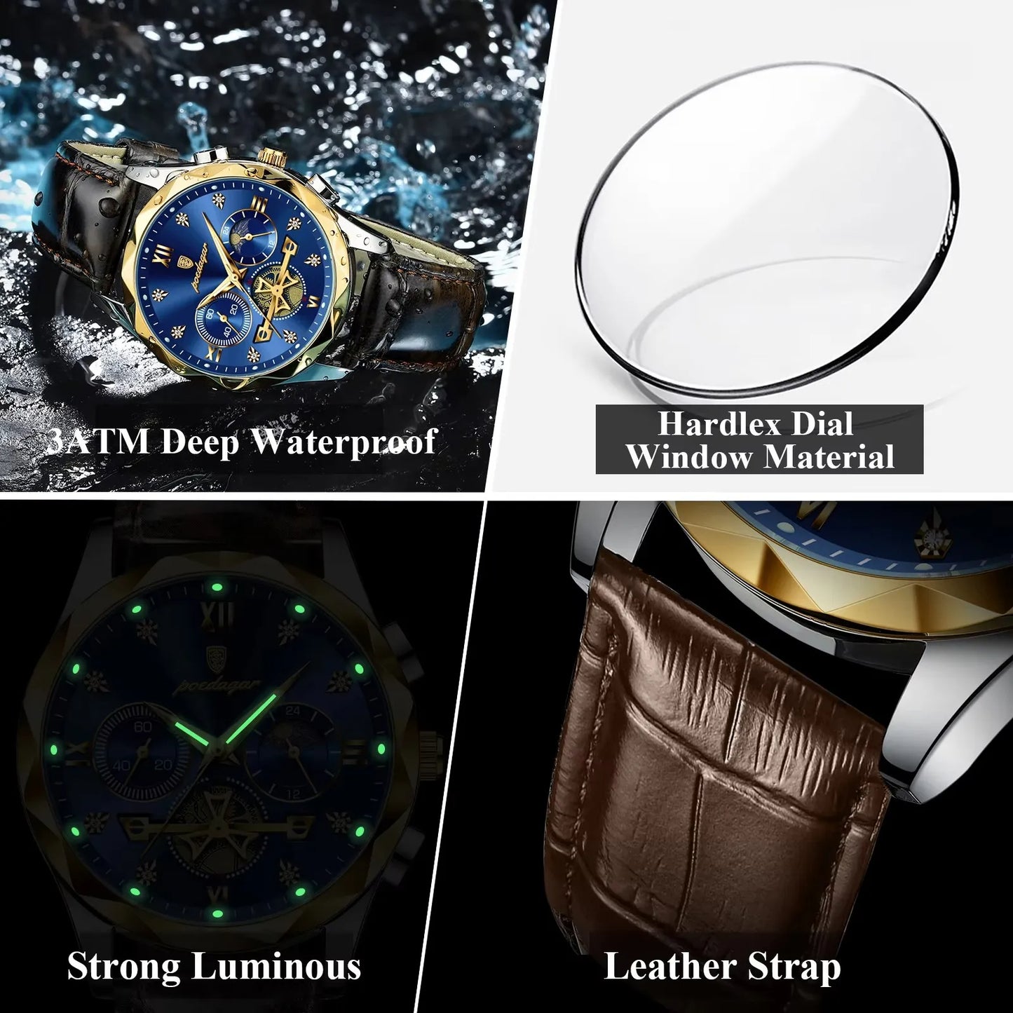 Montre de luxe ceinture cuir pour hommes