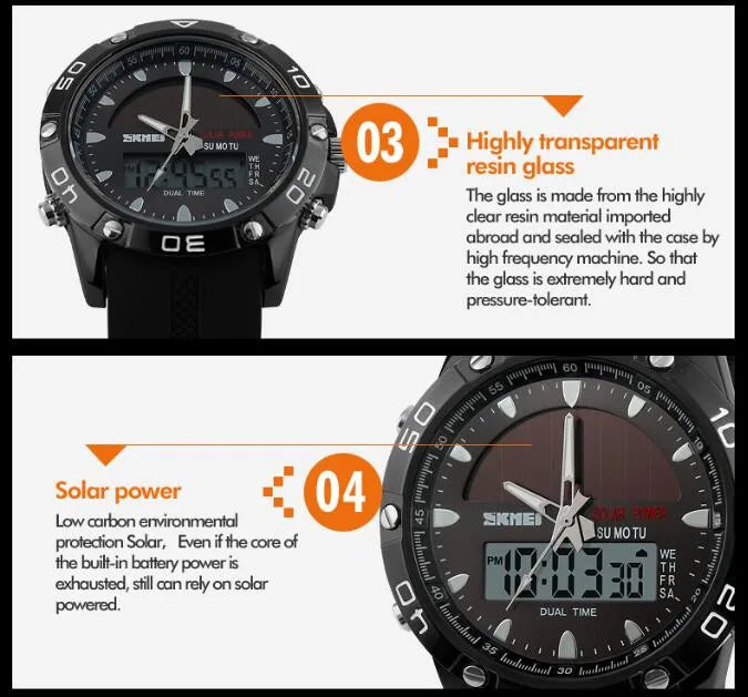 Montre Numérique à énergie solaire pour hommes