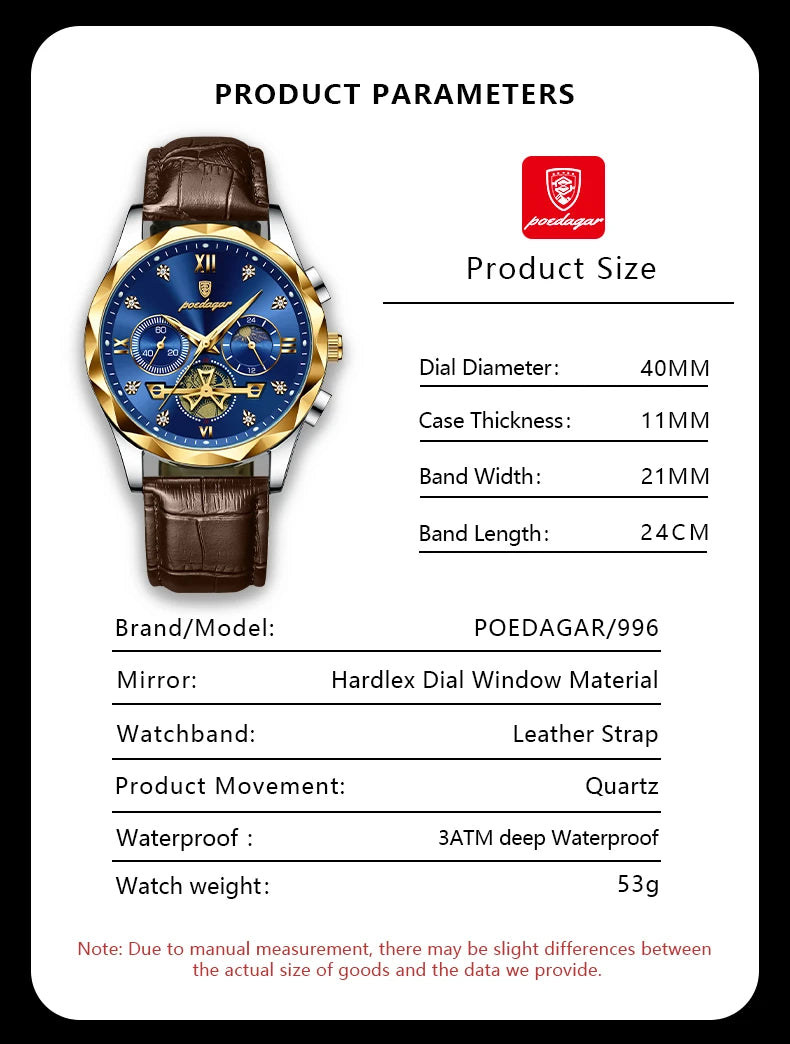 Montre de luxe ceinture cuir pour hommes