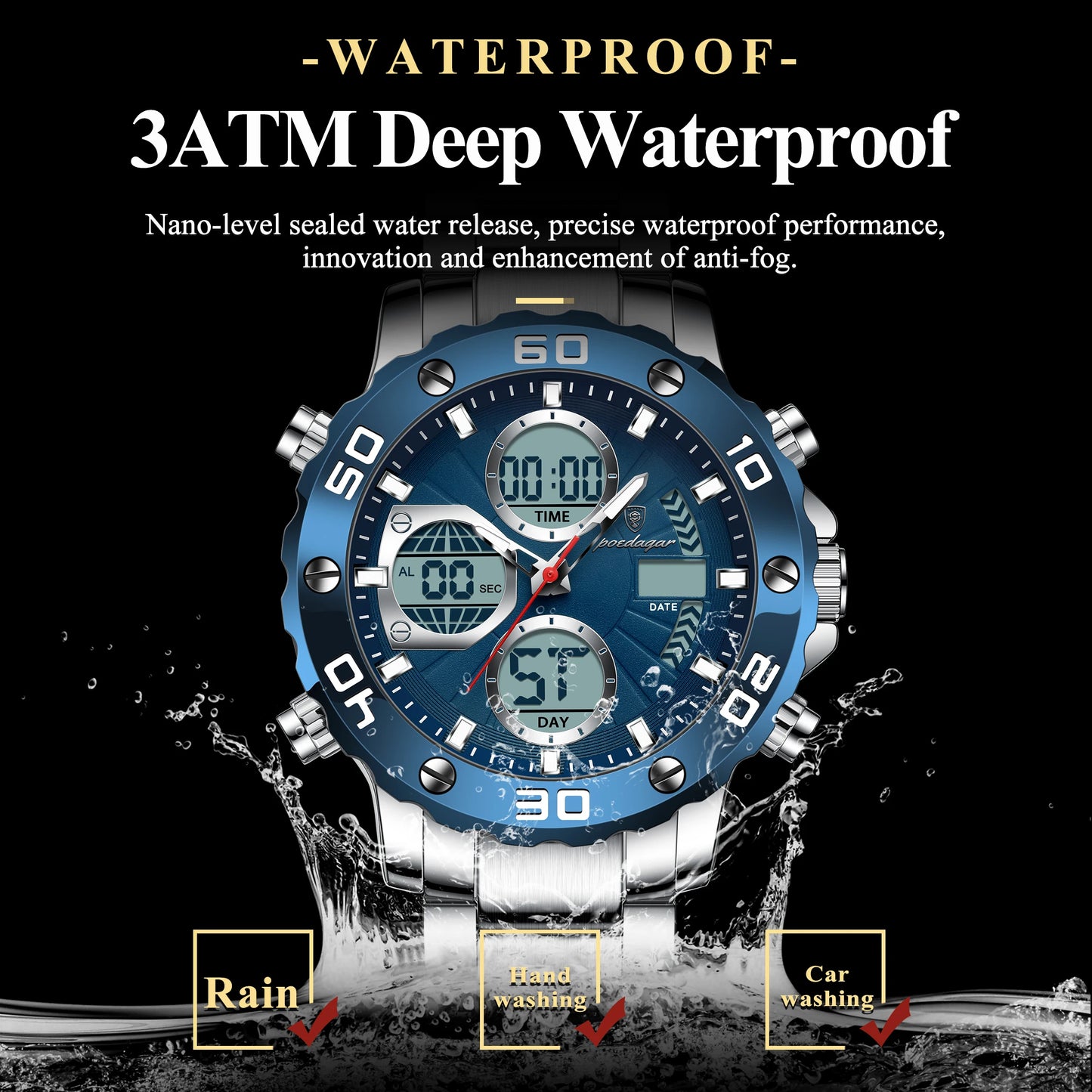 Montre numérique double affichage pour hommes