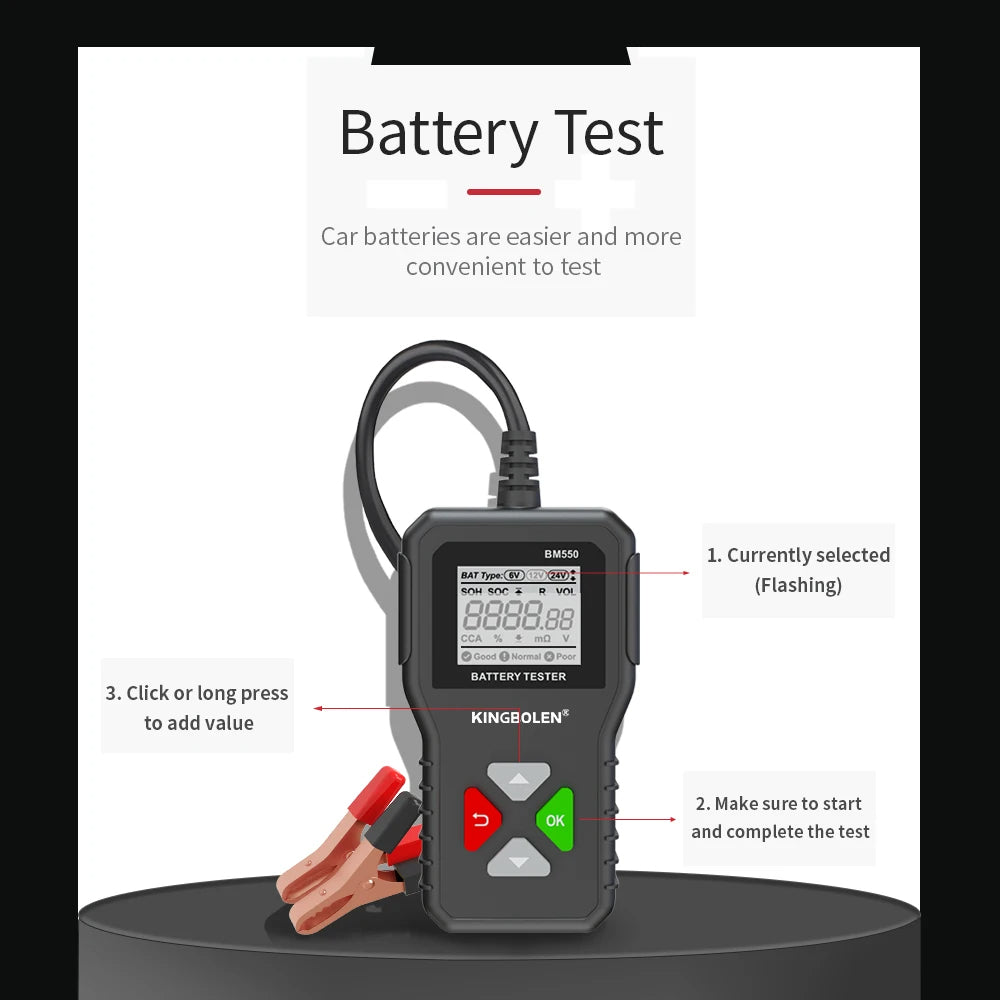 Testeur numérique de Batterie 6V 12V 24V, Testeur d’alternateur, pour Voiture/Camion/Moto/Plaque solaire