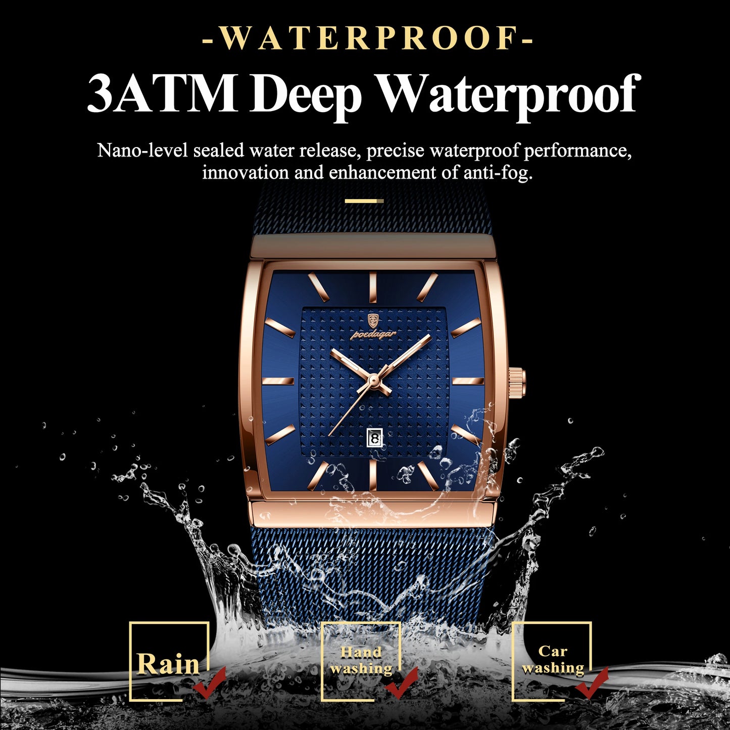 Montre Carrée lumineux pour hommes