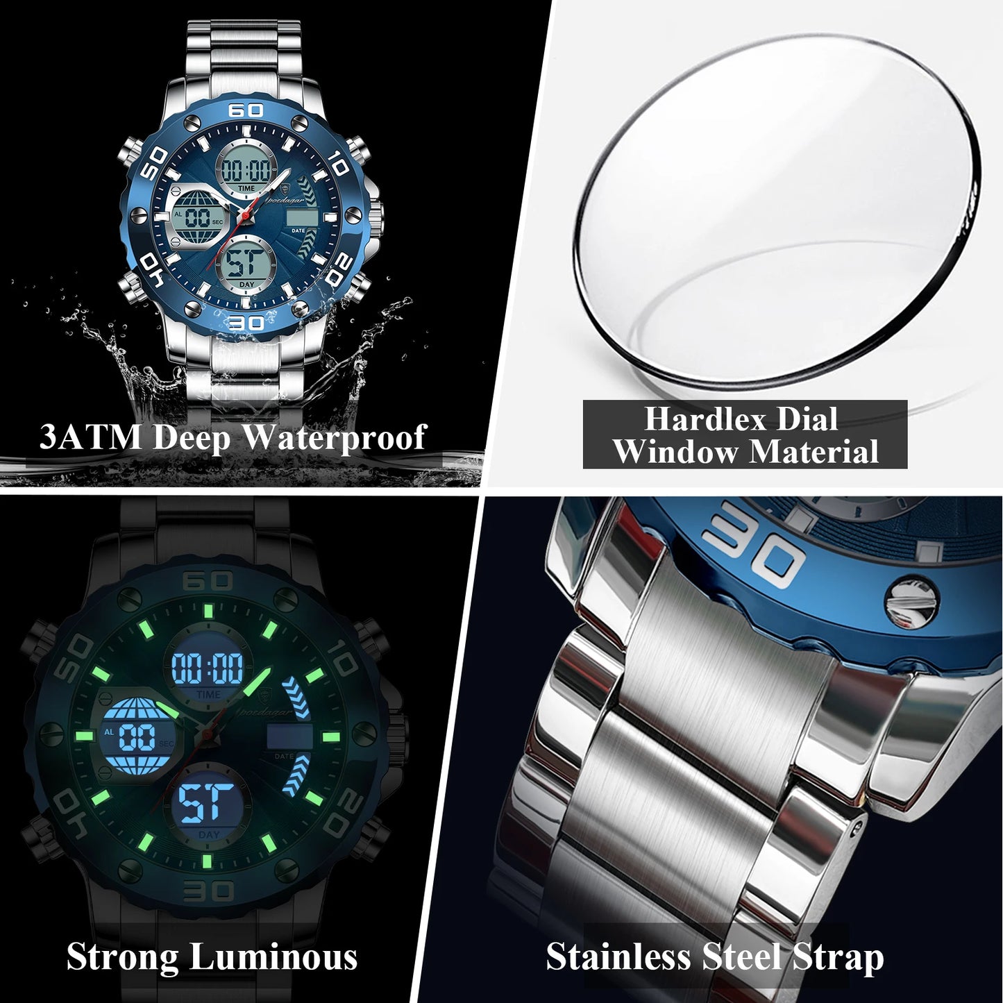Montre numérique double affichage pour hommes