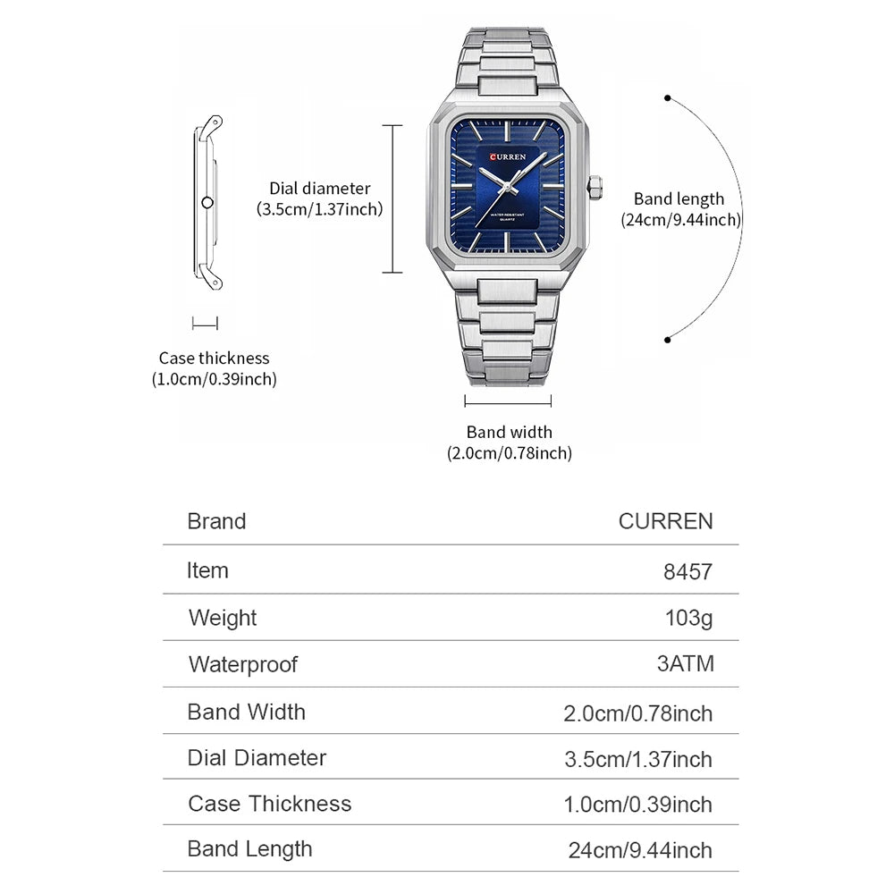 Montre d'affaires rectangulaire pour hommes