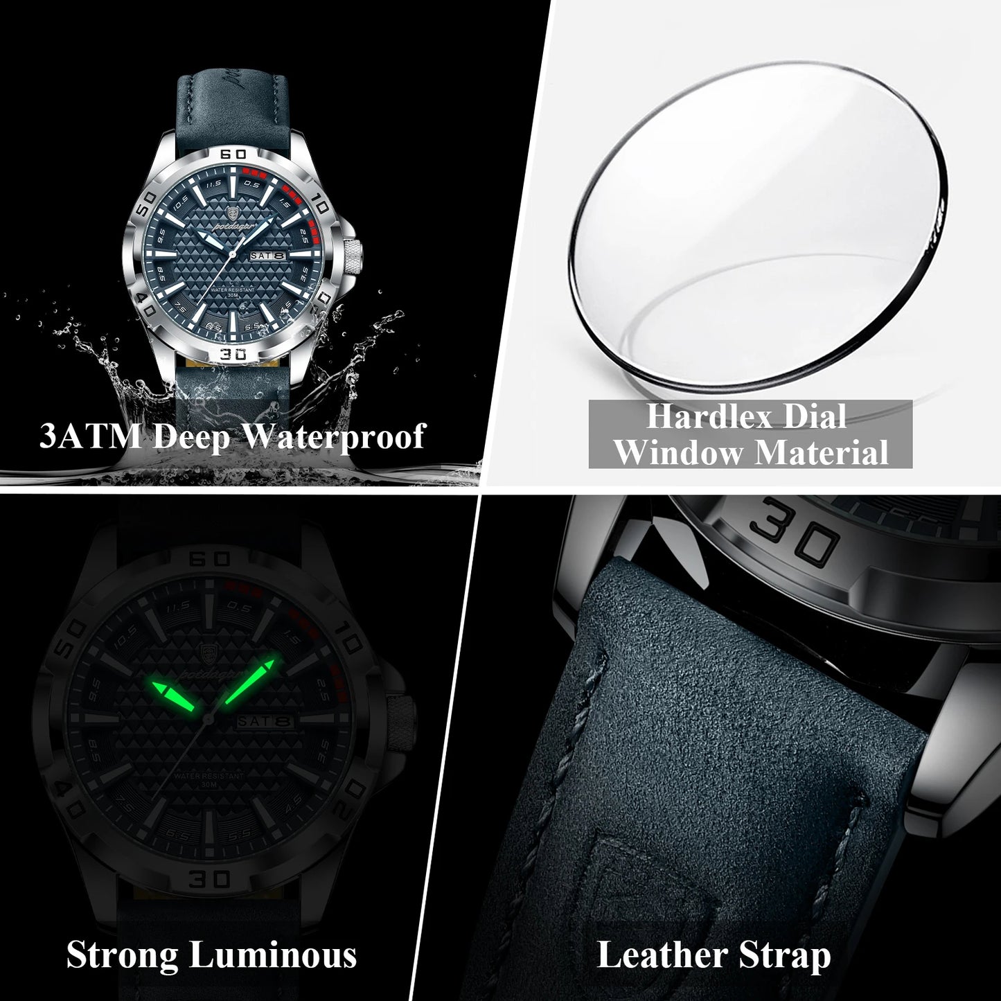 Montre à quartz lumineux pour hommes