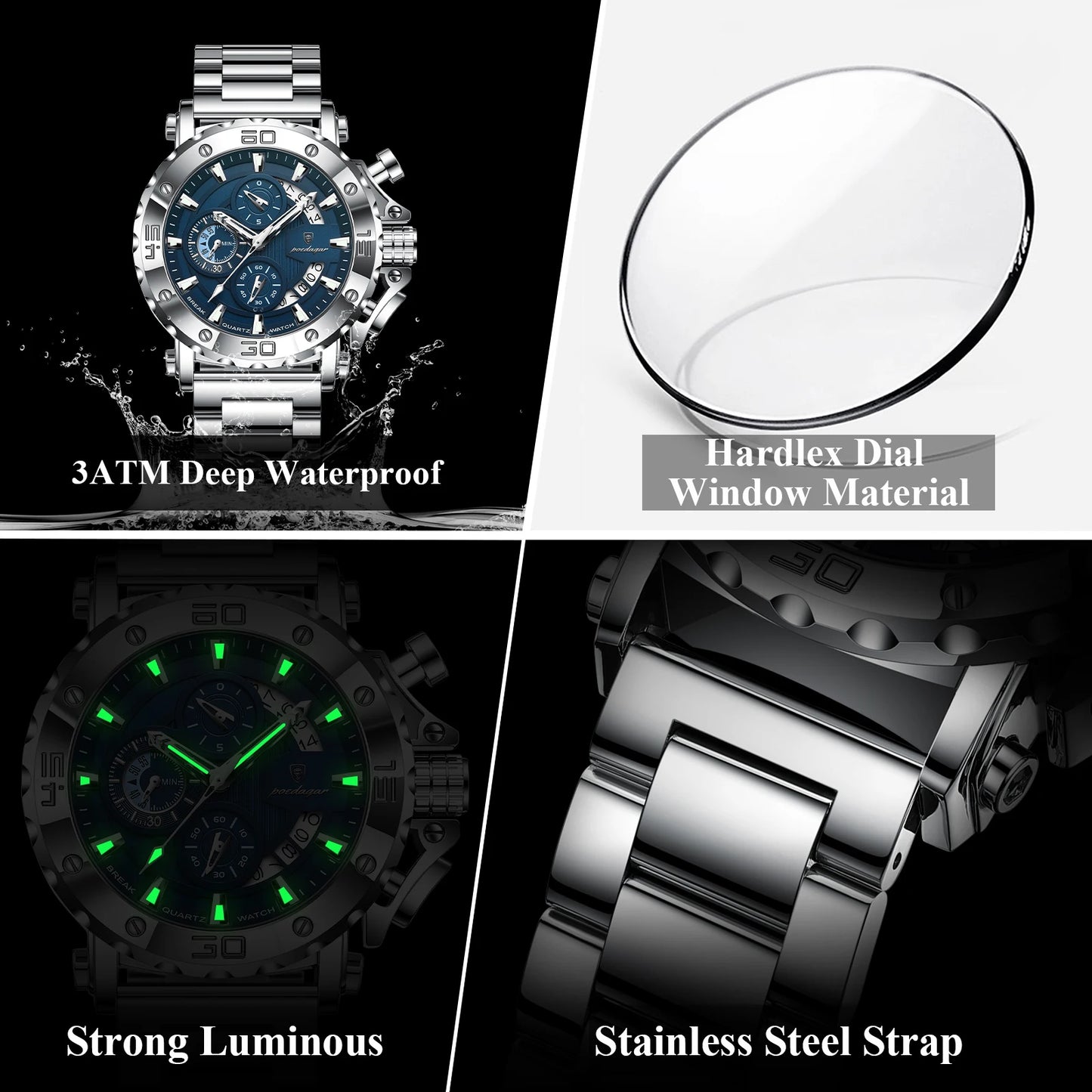 Montre de luxe lumineux pour hommes