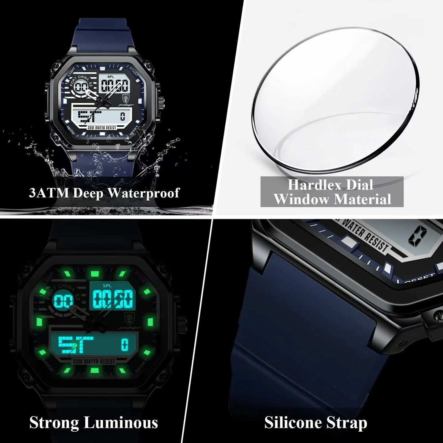 Montre carré électronique pour hommes