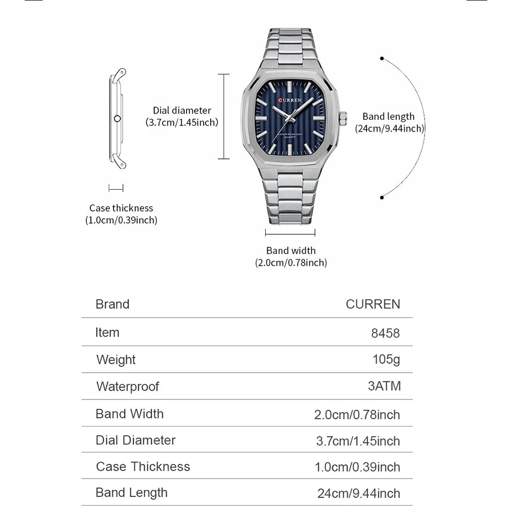 Montre cadran carrées pour hommes