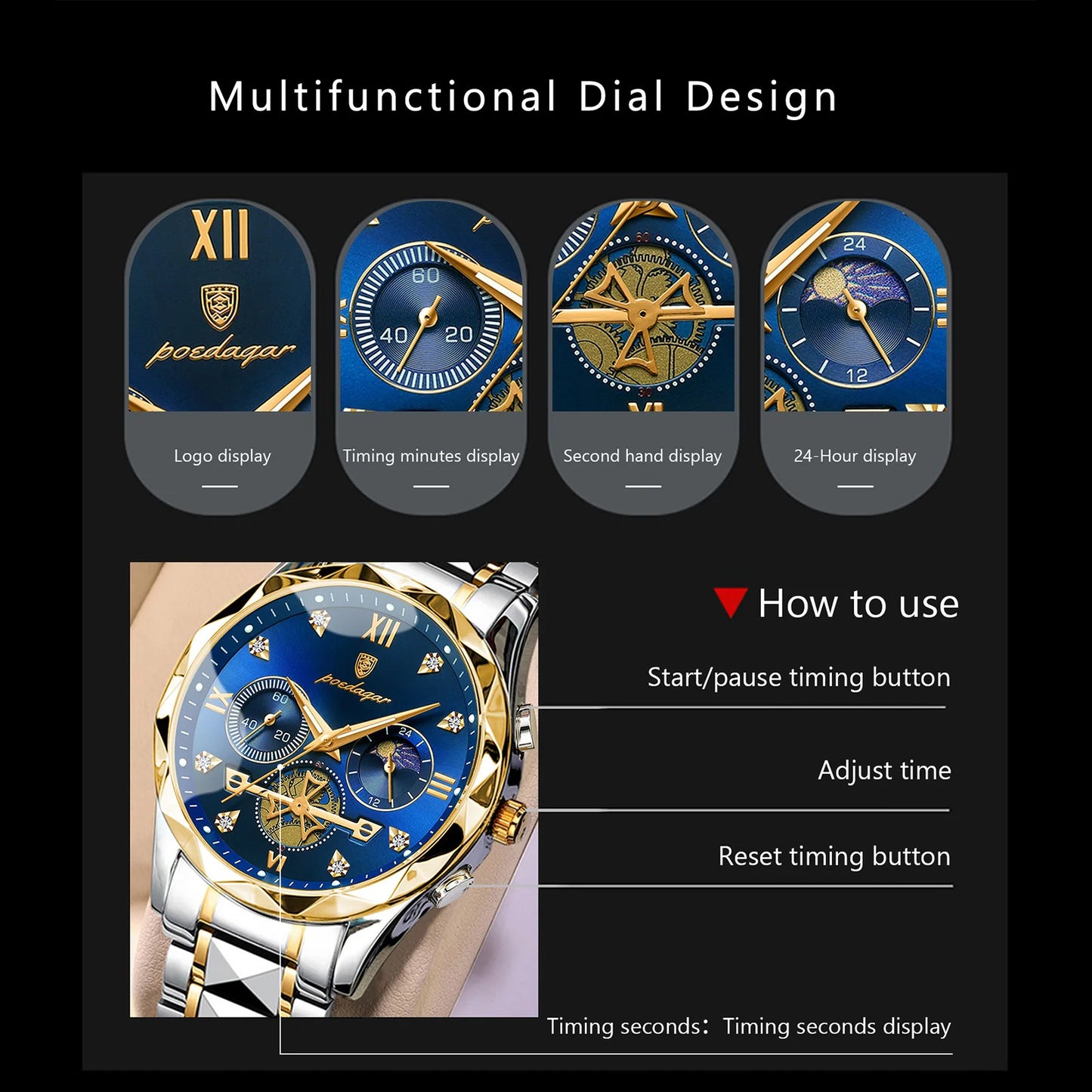 Montre chronographe de luxe pour hommes