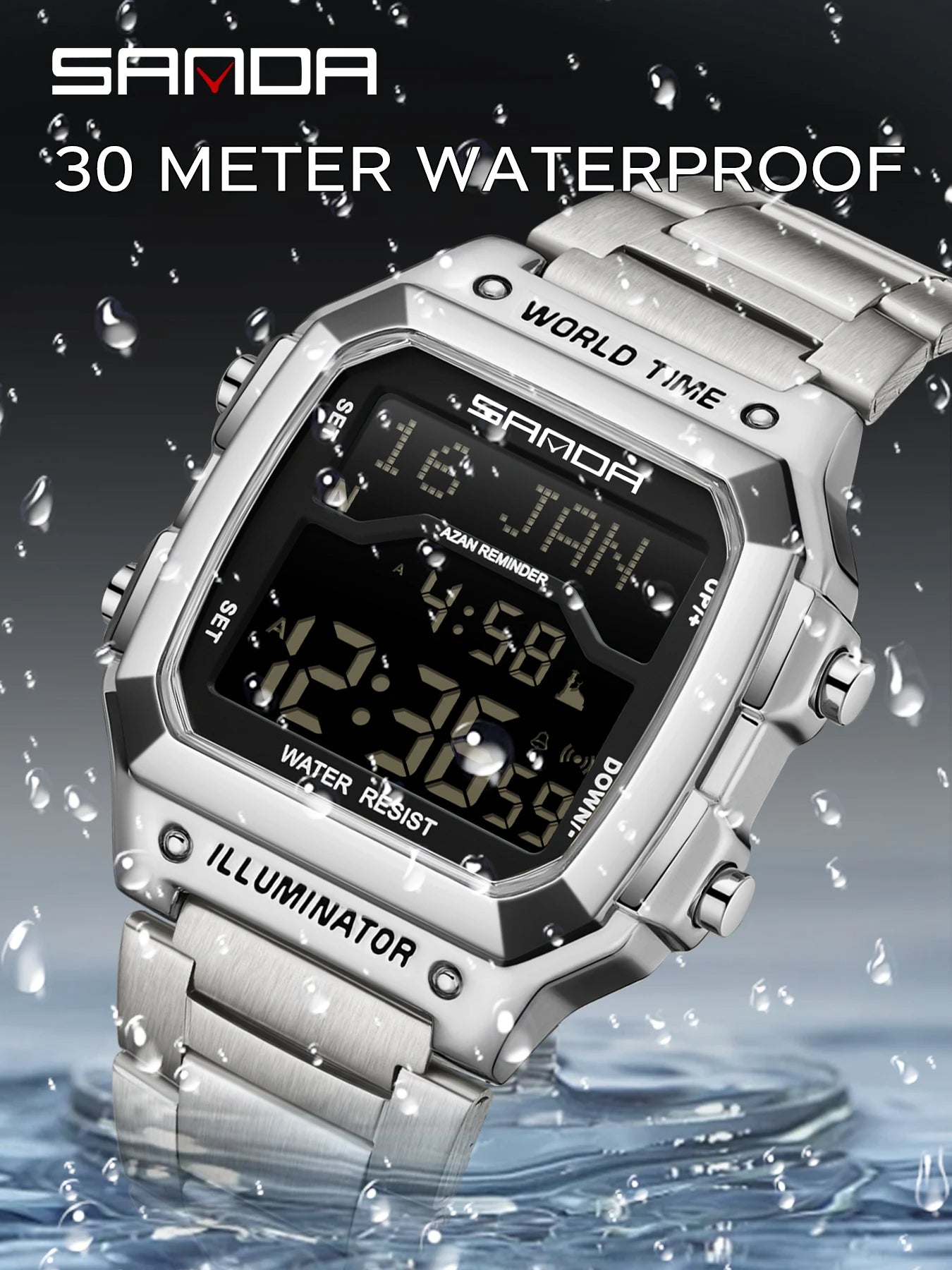 Montre électronique étanche pour homme