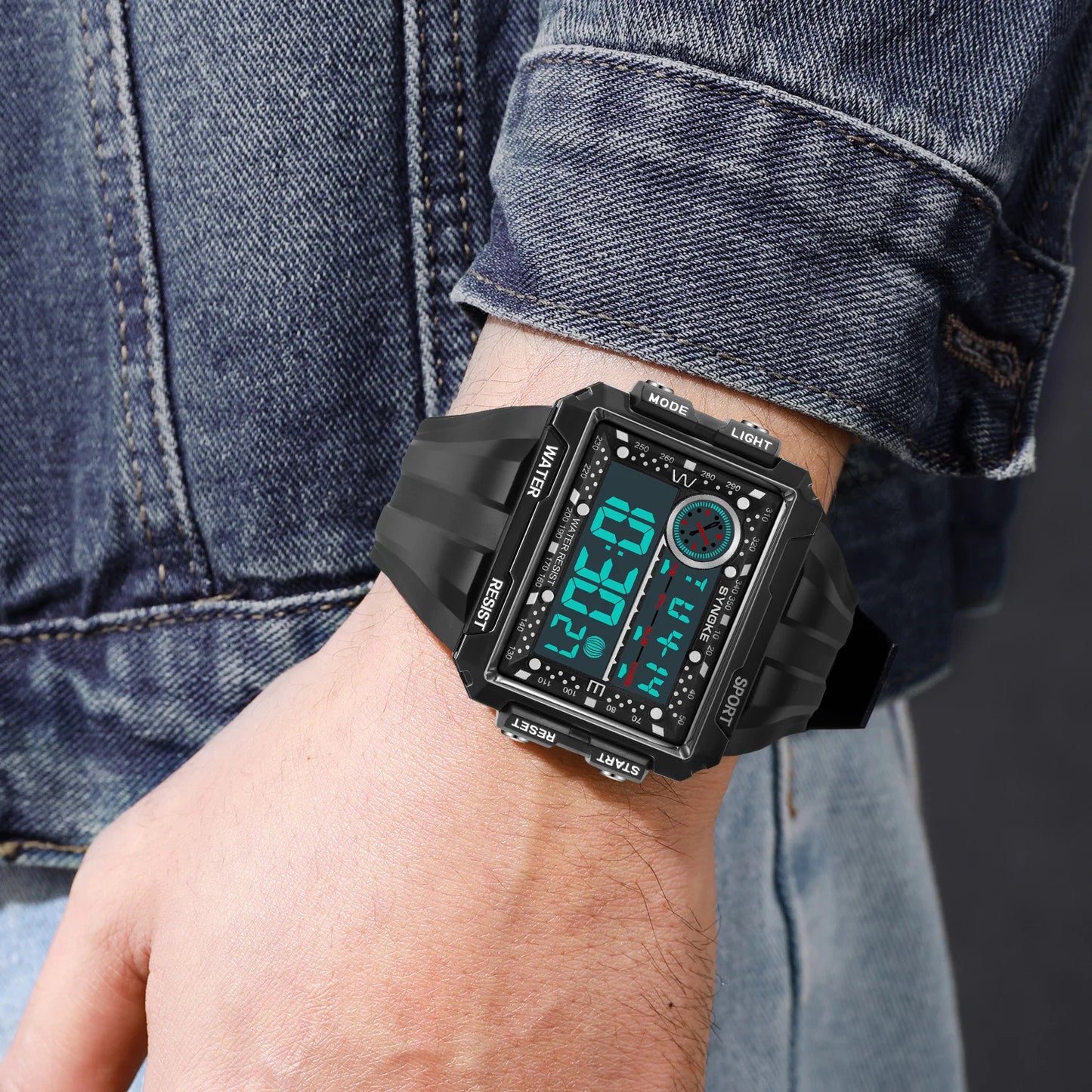 Montre numérique grand écran pour hommes