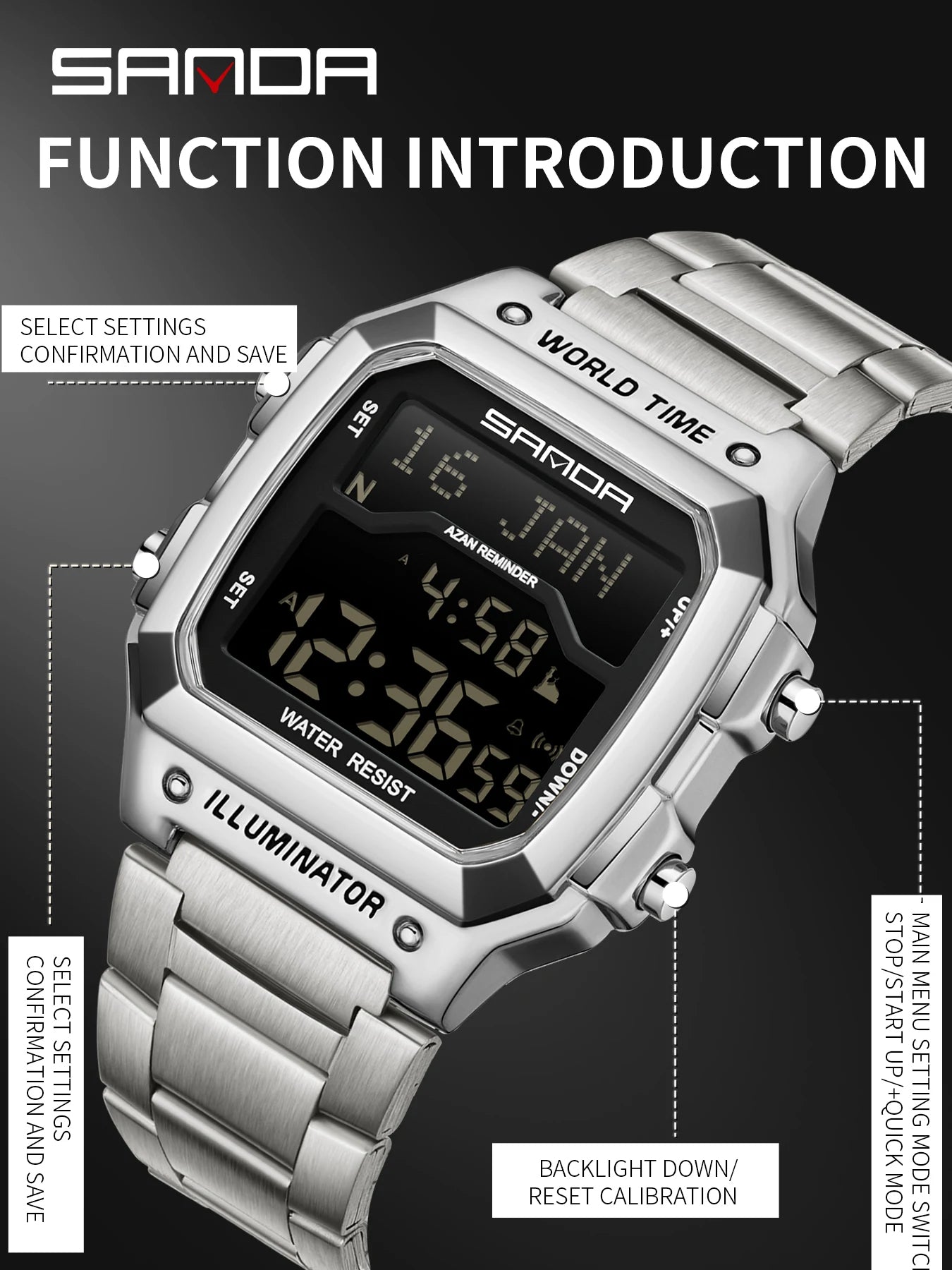 Montre électronique étanche pour homme