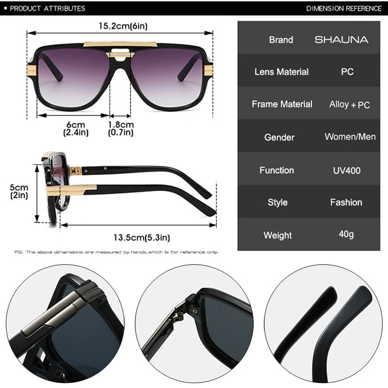 Lunettes de soleil carrées rétro pour hommes